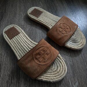 Tory Burch 6.5 Women's Ines Espidrille Slide Brown Suede